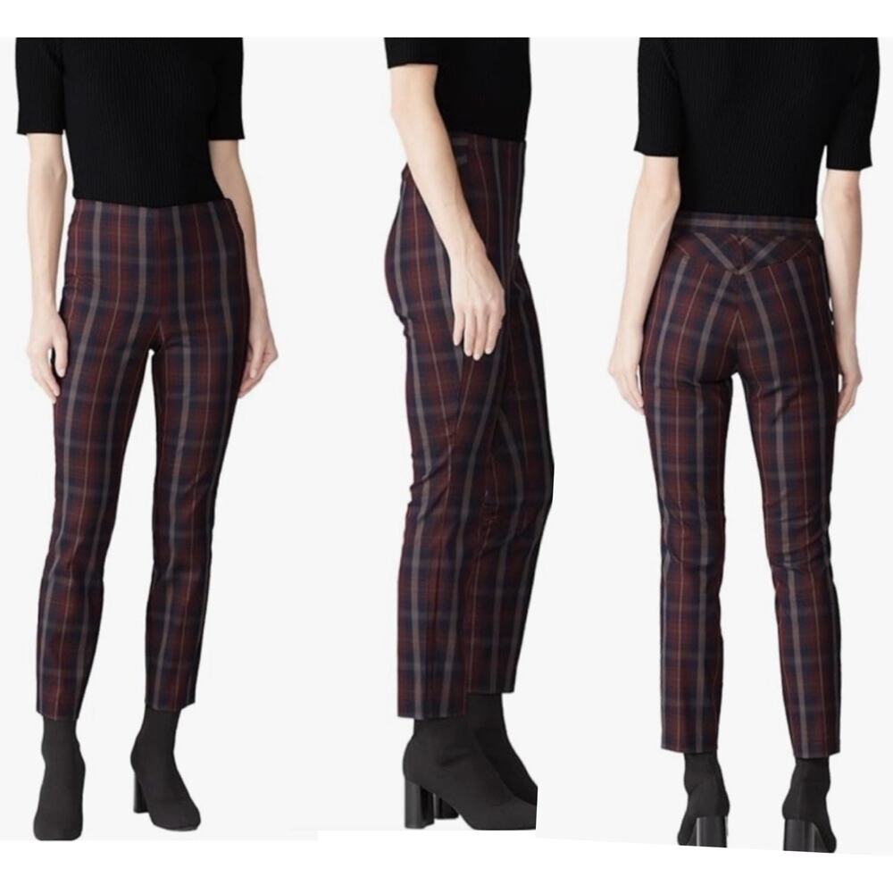 Rag & Bone Simone Pant Trousers Burgundy Plaid Check Cropped Side Zip Size 6 NEW - Picture 3 of 12